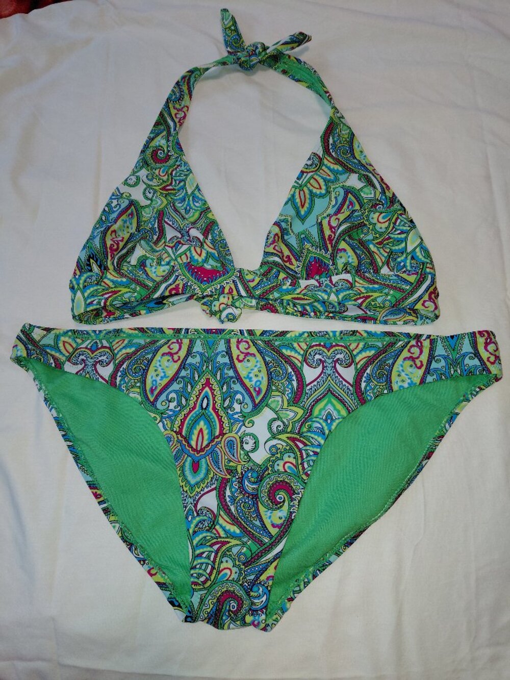 Old Navy Green Paisley Halter Bikini Set Juniors Size 1